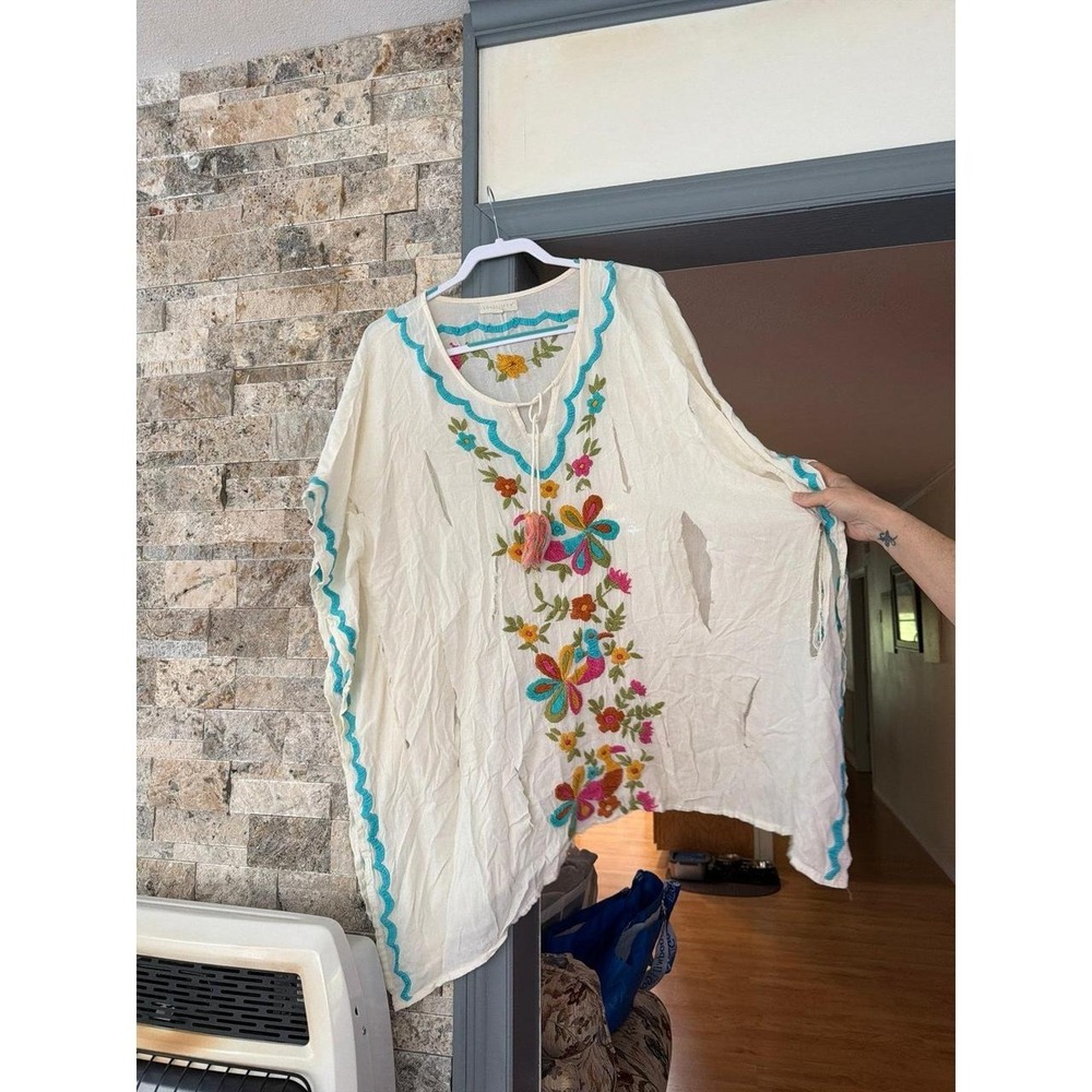 Lovestitch embroidered oversize poncho irregular distressed fabric  small-medium